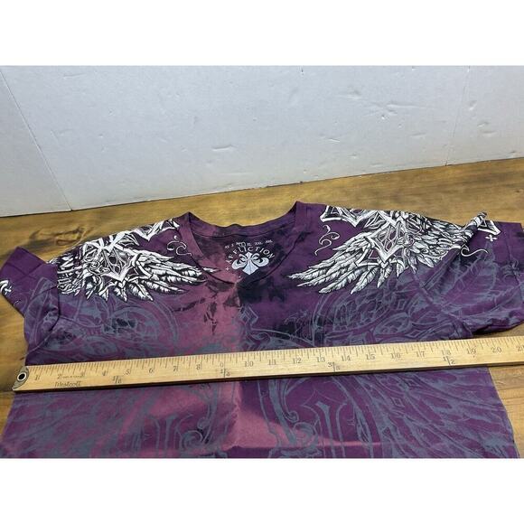 Affliction L Large Womens Short Sleeve T Shirt Graphic Tee Wings Cross USA - Picture 7 of 12